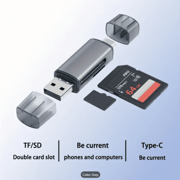 USB-C & A 2-in-1 Multi-Functional Card Reader – High-Speed SD/TF Adapter